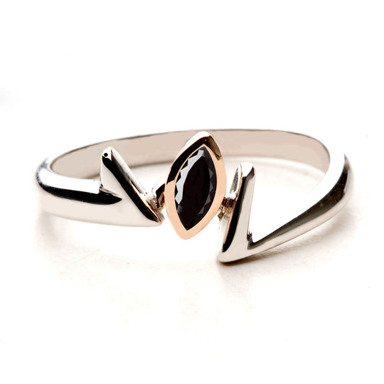 Multicolored Gold Marquise Black Diamond Engagement Ring