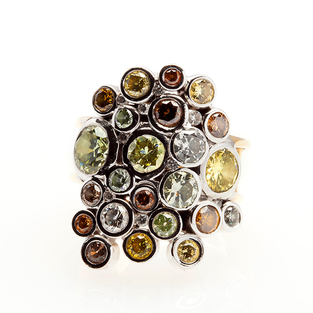 Assymetric Ring With Color Diamonds